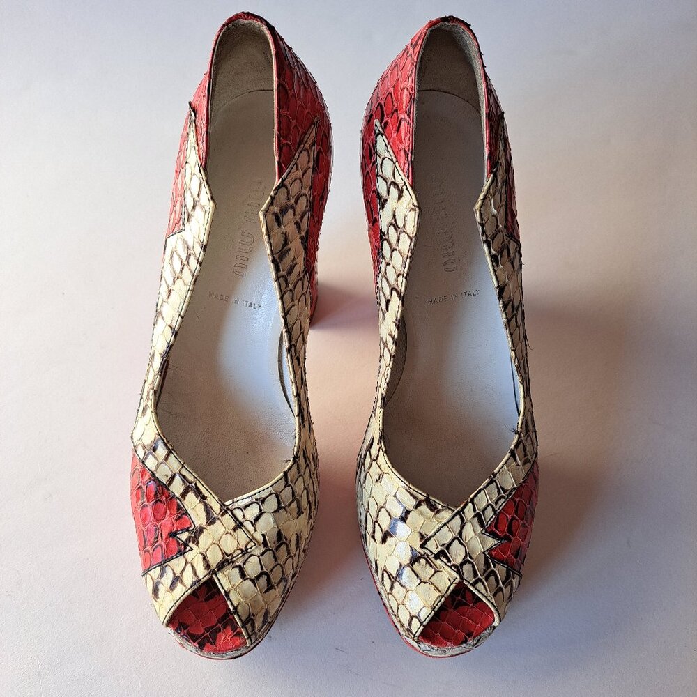 Miu Miu Runway Python Red Off-White Platform Heel… - image 3